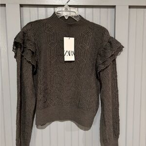 Zara Women's Gray Lace Turtleneck Sweater